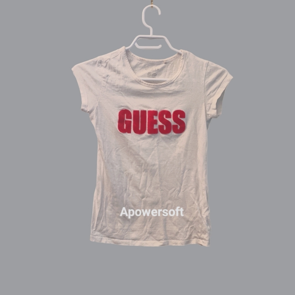 Guess white XS t-shirt with pink lettering